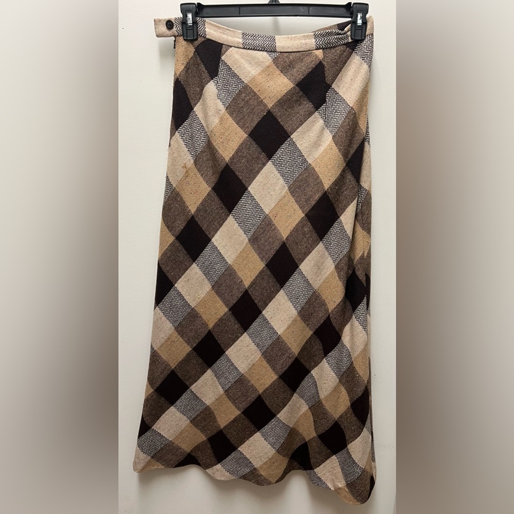 Relativity Brown Tartan Check PureWool A-Line Maxi Skirt Size 10